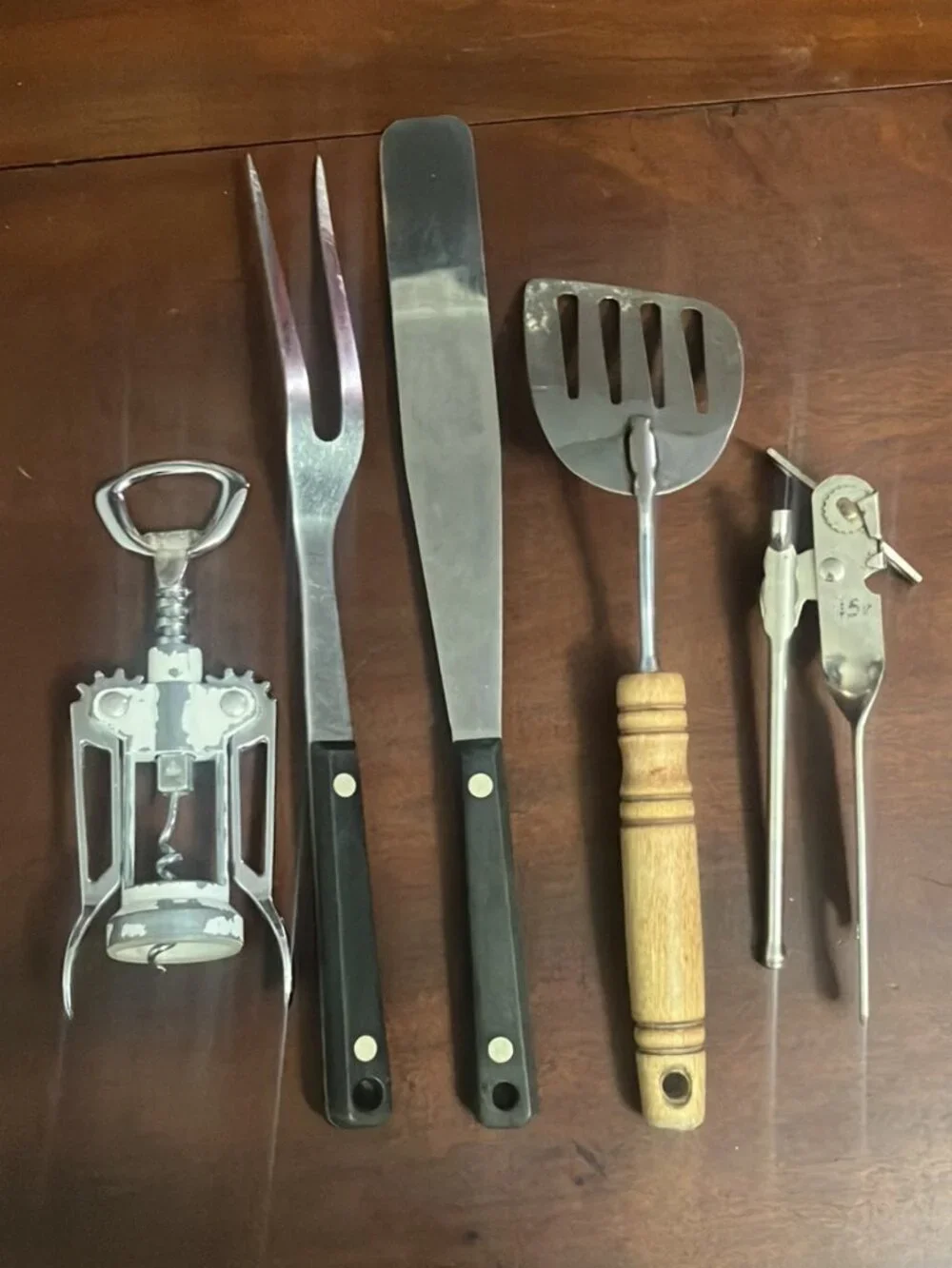 Lot of 5 Vintage Ekco Utensils Meat Fork, Spatulas, Can & Wine Bottle Openers